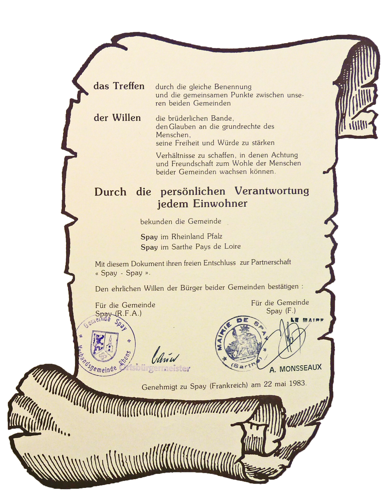 Partnerschaftsurkunde Teil 2 | © Archiv Ortsgemeinde Spay Partnerschaftsurkunde Teil 2 | © Archiv Ortsgemeinde Spay