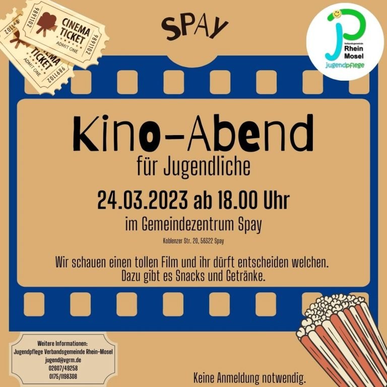 Kino Abend 24.3.23 Spay | © Jugendpflege Rhein-Mosel Kino Abend 24.3.23 Spay | © Jugendpflege Rhein-Mosel