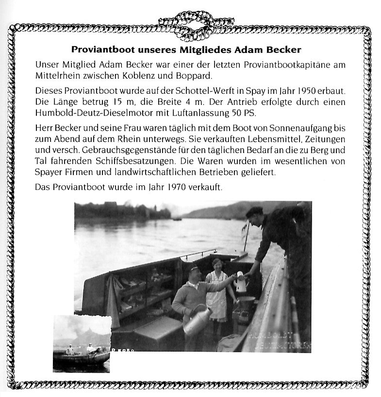 Proviantboot Adam Becker | © Archiv Ortsgemeinde Spay
