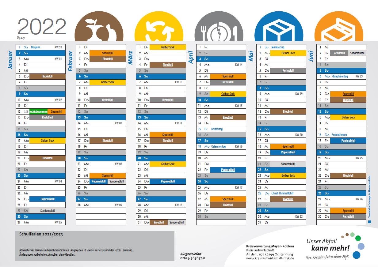 Abfallkalender Spay 2022 1. Halbjahr | © Kreisverwaltung MYK