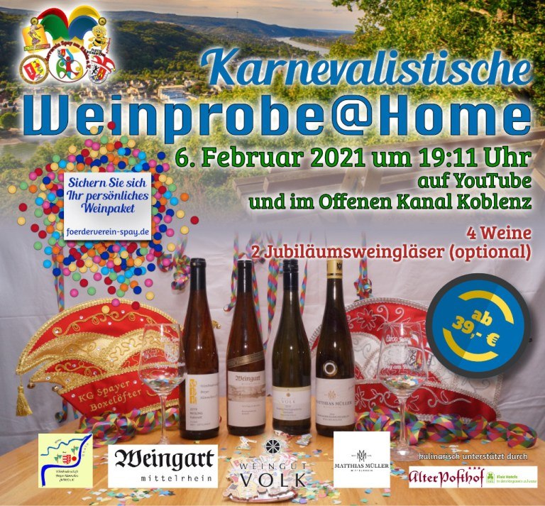 Karnevalistische Onlineweinprobe | © Förderverein Spay Karnevalistische Onlineweinprobe | © Förderverein Spay