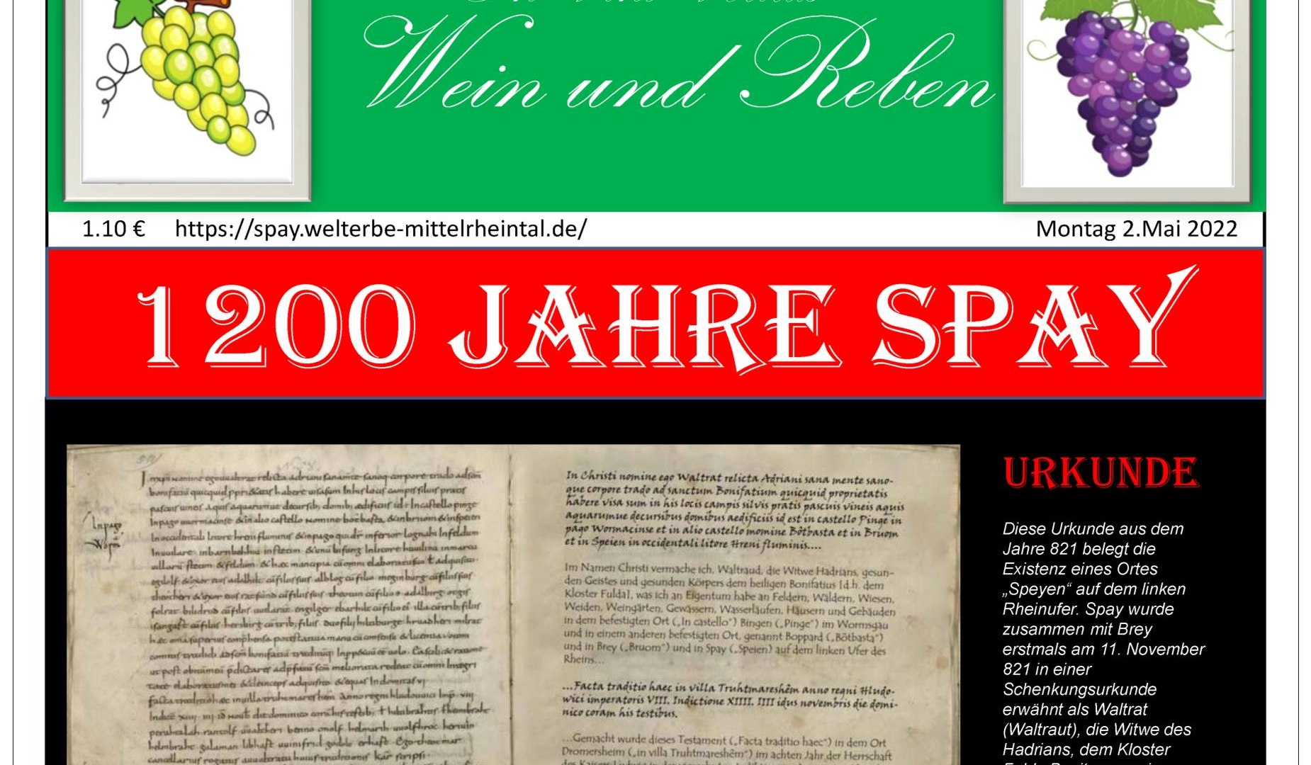 Seite 1 Festzeitung 1200 Jahre Spay | © Ortsgemeinde Spay Seite 1 Festzeitung 1200 Jahre Spay | © Ortsgemeinde Spay