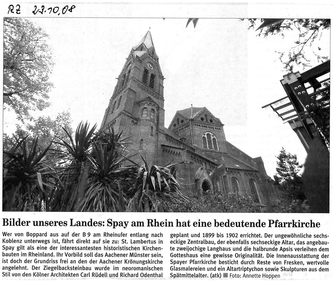 Pfarrkirche Bericht Rhein Zeitung 2008 | © Bildarchiv Ortsgemeinde Spay